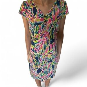 Lilly Pulitzer Palmira Dress Indigo Palm Reader, size XS. Short sleeves